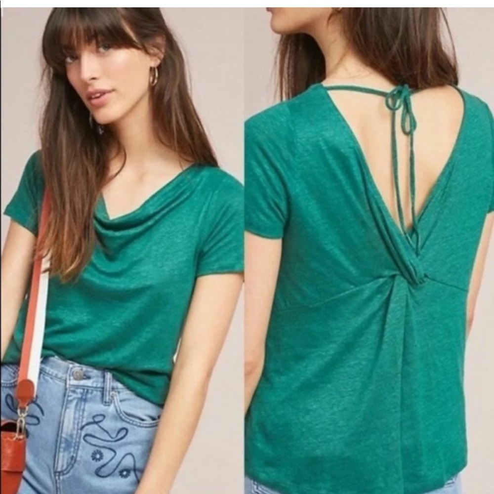 NWT Maeve Anthropologie Horizon Tie Back Linen Tee [M7]